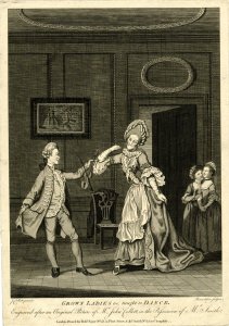 [After John Collet. Grown ladies taught to dance. c1768. © Trustees of the British Museum]